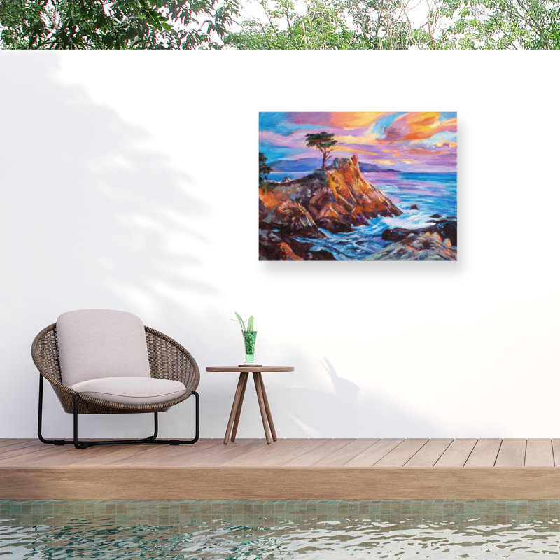 David Lloyd Glover  SUNDOWN AT LONE CYPRESS Outdoor  Canvas, H 14 po x l 19 po