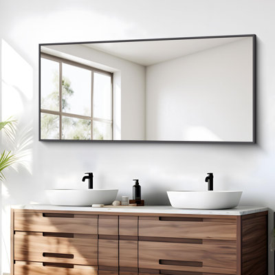 Ebern Designs Black Bathroom Mirror for Wall, 24x48 Inch Rectangle with Metal Frame, Modern Vanity for Bathroom Living Room, Entryway Hangs Horizontal or Vertical