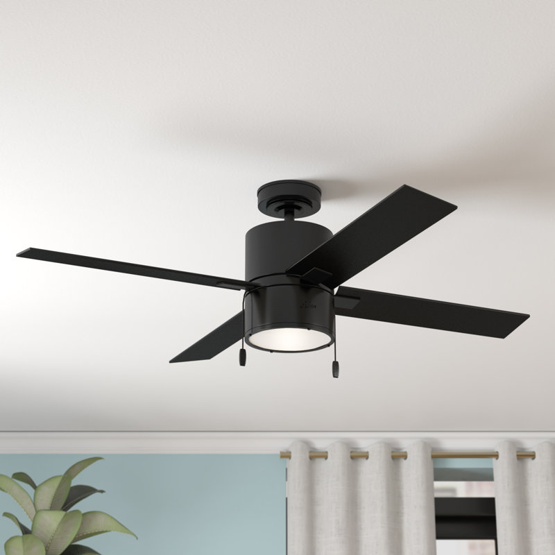 Beck 52" 4 - Blade Standard Ceiling Fan with Lights and Pull Chains, Matte Black