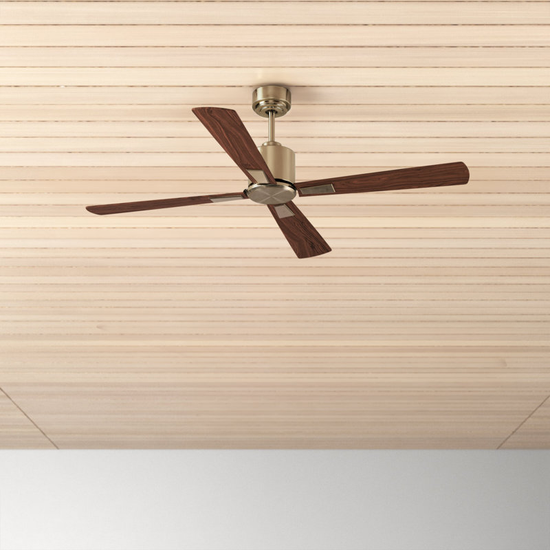 Harford 4 - Blade Standard Ceiling Fan with Remote Control, Antique Brass with Walnut Blades