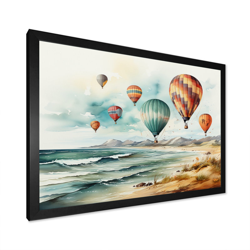 Airballoon Views On The Beach II sur impression sur toile, H 30 po x l 40 po x P 1,5 po, Cadre photo noir