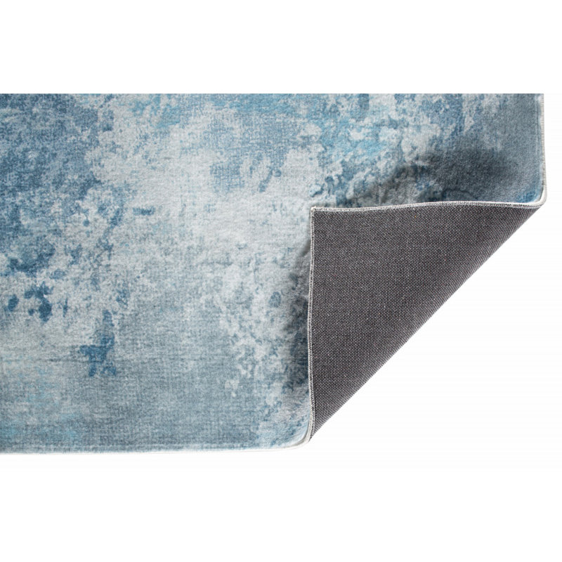 Tapis bleu abstrait Dhurrie