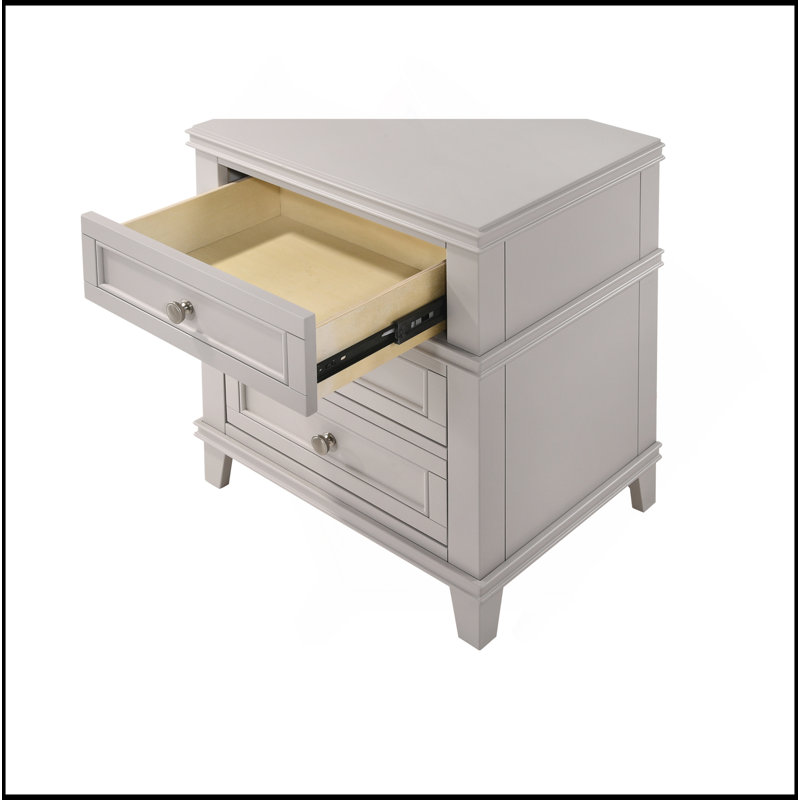 3 Drawer Nightstand W/ USB, Gray
