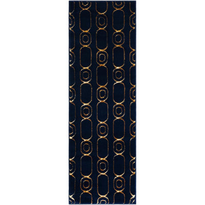 Tapis de couloir contemporain bleu marine et doré Vincente