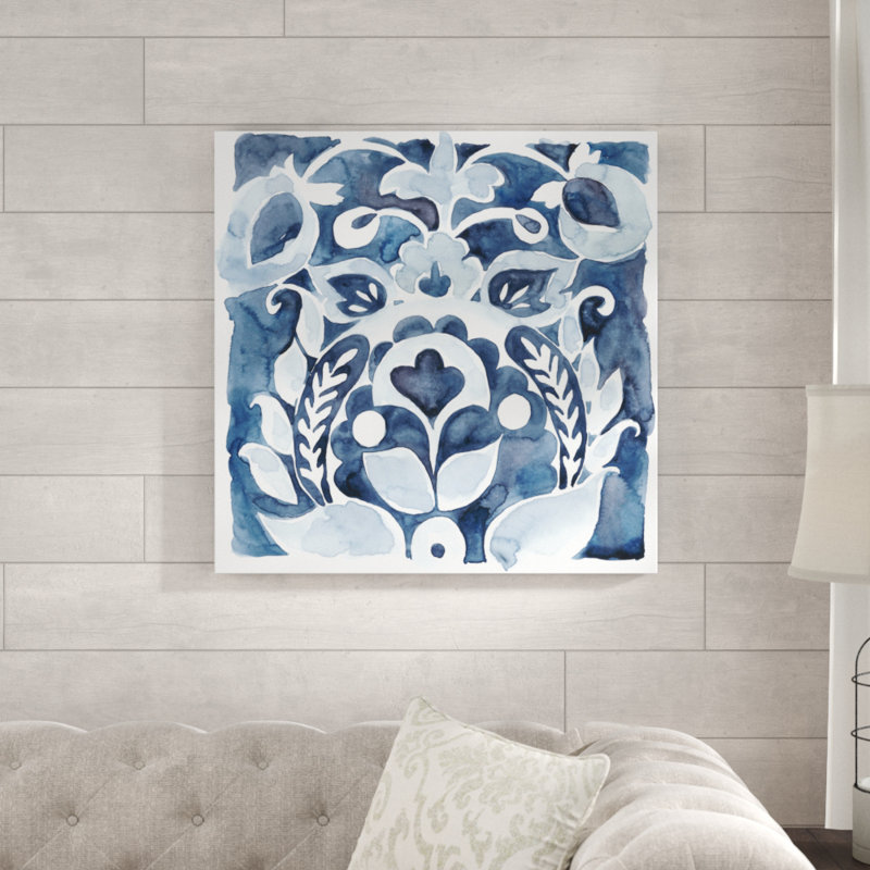 «Indigo Ornament II», peinture sur toile tendue, H 30 po x l 30 po