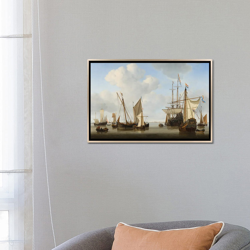 Navires dans les routes, 1658 - reproduction d'art mural - toile encadrée, H 18 po x l 26 po, Champagne