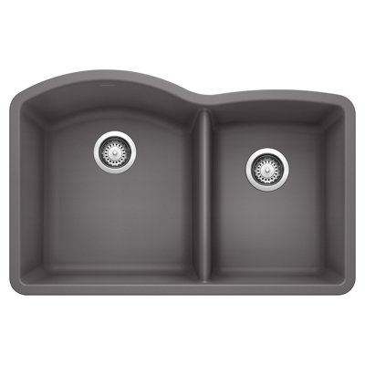 Diamond Silgranit 32" 60/40 Double Bowl Undermount Kitchen Sink - Cinder