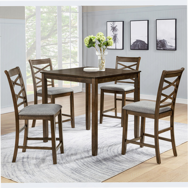 Ensemble de table de salle à manger à hauteur de comptoir 5 pièces en bois, table de salle à manger avec 4 chaises pour le salon, la cuisine et la salle à manger