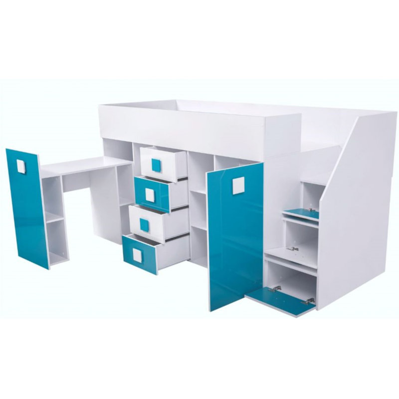 Goyette European Single (90 X 200 Cm) Loft Bed with Storage Included, Turquoise