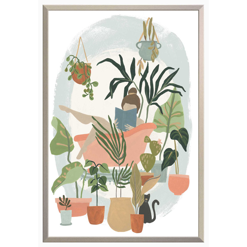 «Plant Lady Bath I», Papier avec cadre simple argenté, H 37,125 po x l 25,125 po x P 1,125 po