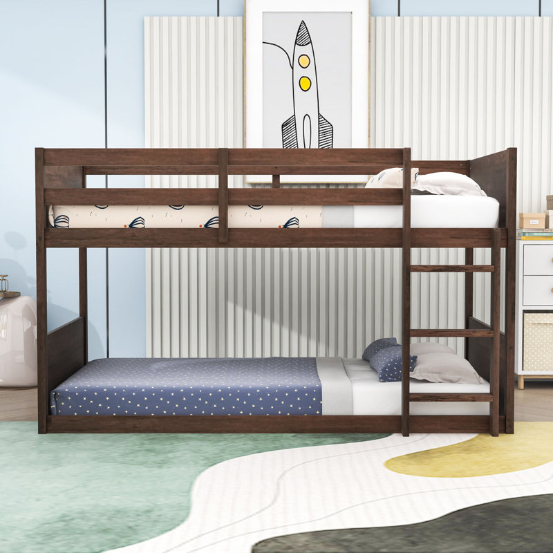 Twin Over Twin Wood Bunk Bed With Headboard And Footboard, Antique Oak