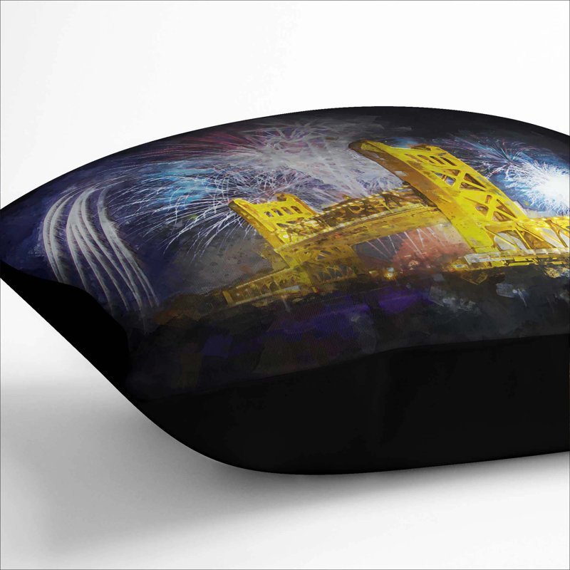 Tower Bridge in Sacramento Cushion with Filling, Black, 40cm H x 40cm W x 15cm D