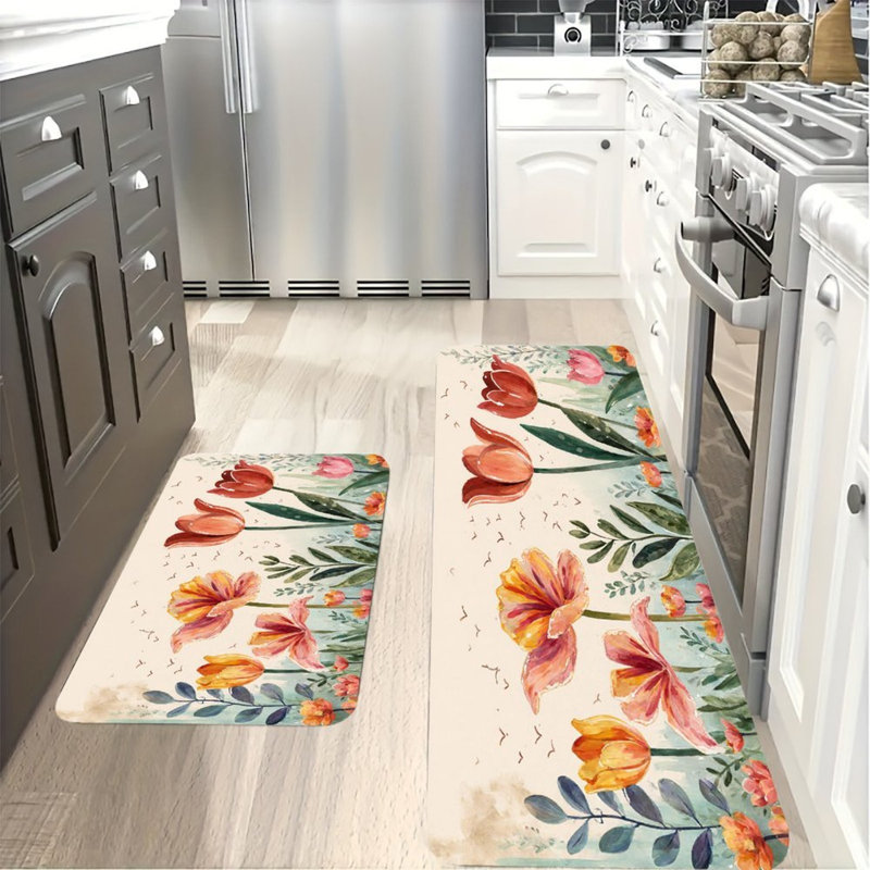 Aquarelle de tulipes, 2 tapis de cuisine antidérapants