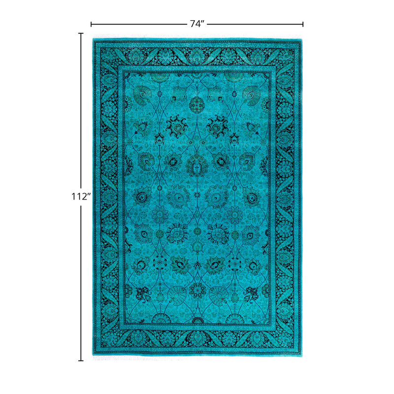 Tapis unique bleu / vert / prune de 6 pi 2 po x 9 pi 4 po Overyed