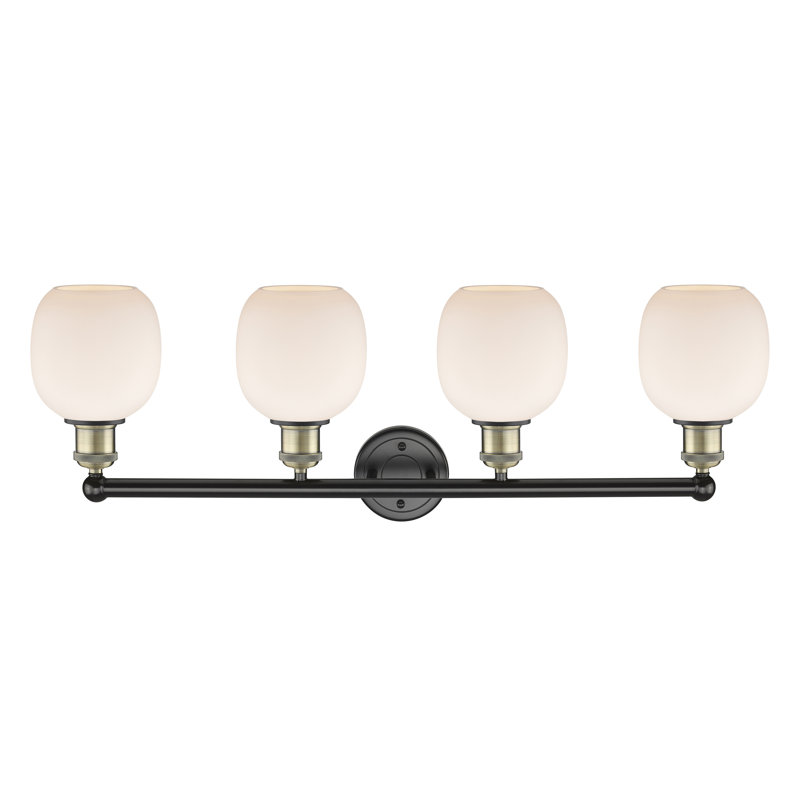 Éclairage pour meuble-lavabo 4 lumières Carlucci, Blanc mat, Laiton antique noir