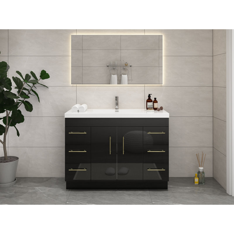Ensemble de meuble-lavabo simple 48 po Carliss, Noir, Or