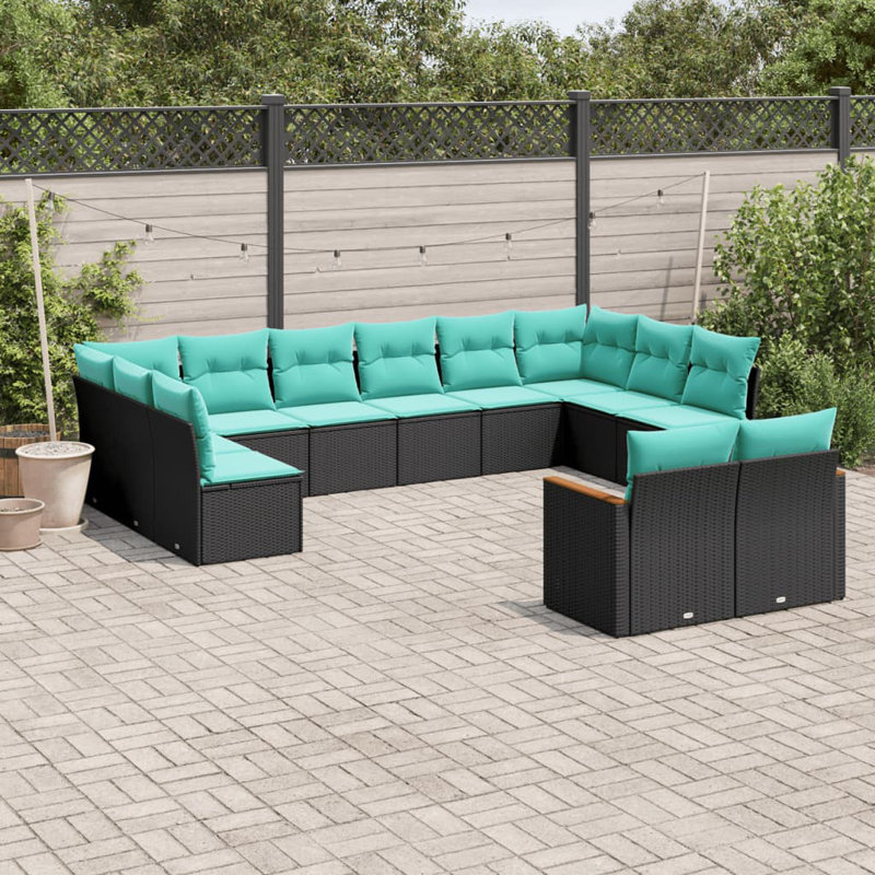  Ensemble de canapé de patio 12 pièces avec coussins en rotin de polyester noir
