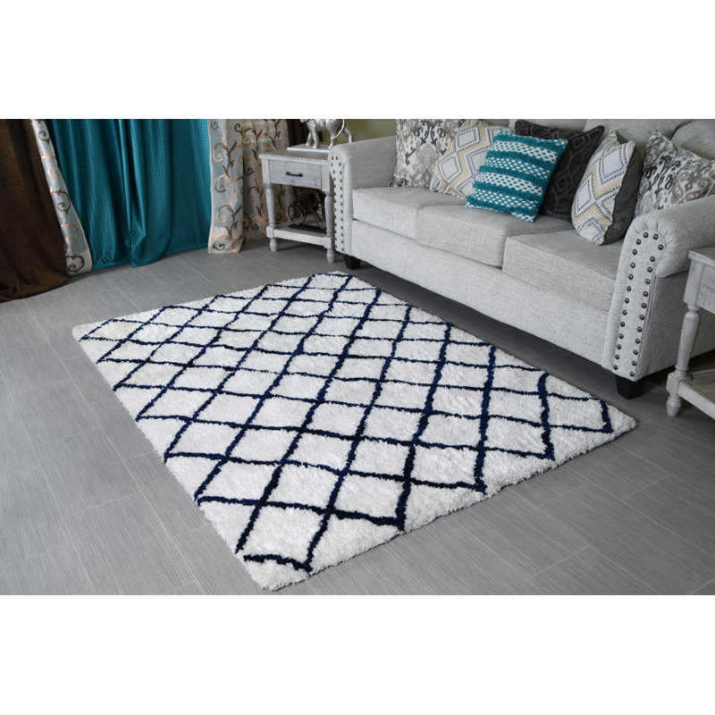Tapis blanc touffeté géométrique fait main Coggan