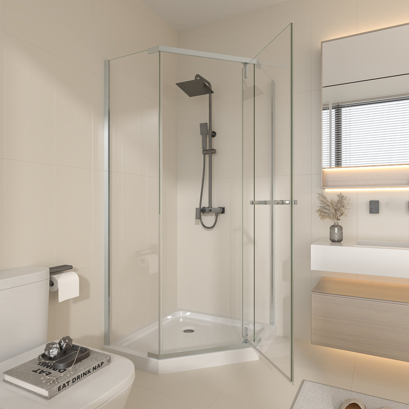 36'' W x 36'' D x 72'' H Pivot Semi-Frameless Neo-Angle Reversible Shower Enclosure, Chrome