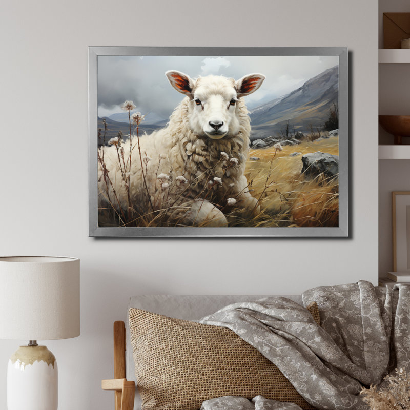 Sheep Serenade Of Silence II sur toile, Cadre photo argenté, H 12 po x l 20 po x P 1 po