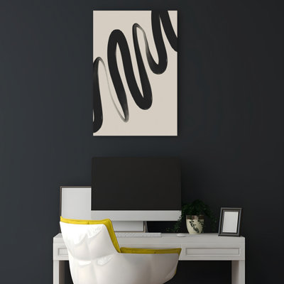 Monochrome Waves Abstract Contemporary Minimalist Wall Art Print 1 Piece Wrapped Canvas Wall Art