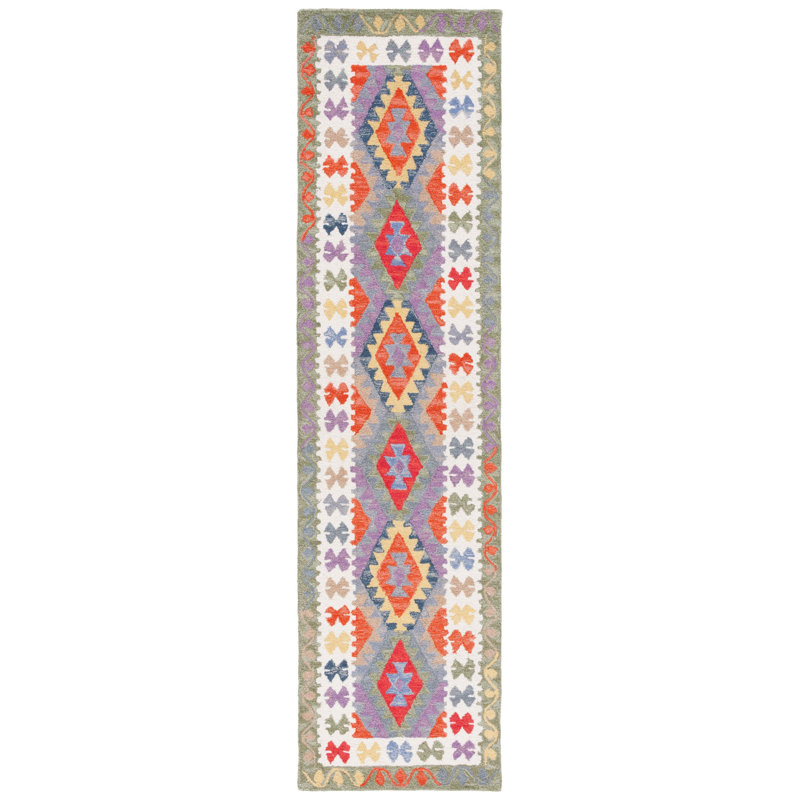 Horwich Southwestern Handmade Tufted Area Rug in Purple/White/Green, Runner 2'3" x 9'