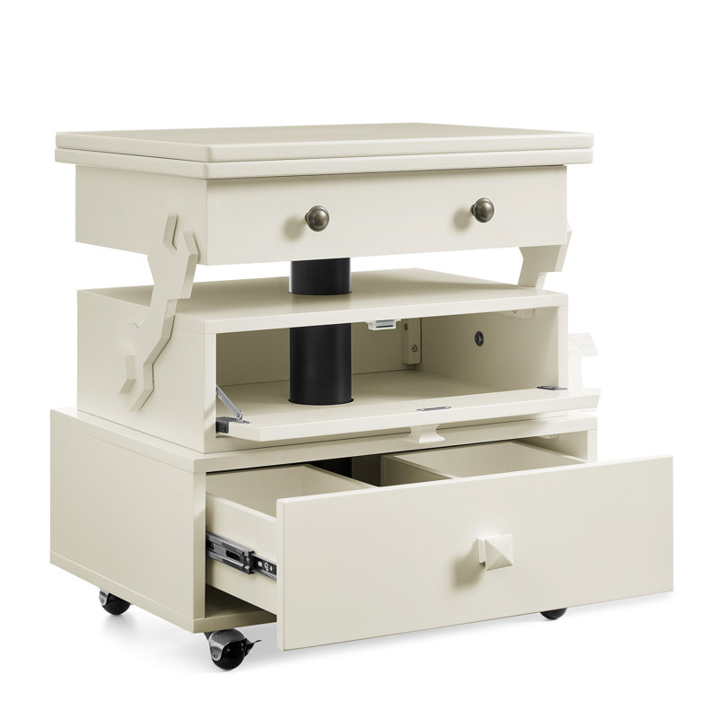 Table basse multifonctionnelle à plateau relevable avec station de charge et tiroirs de rangement, Blanc