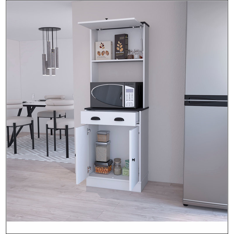 White and Black 2-Cabinet Kitchen Pantry, White/Black