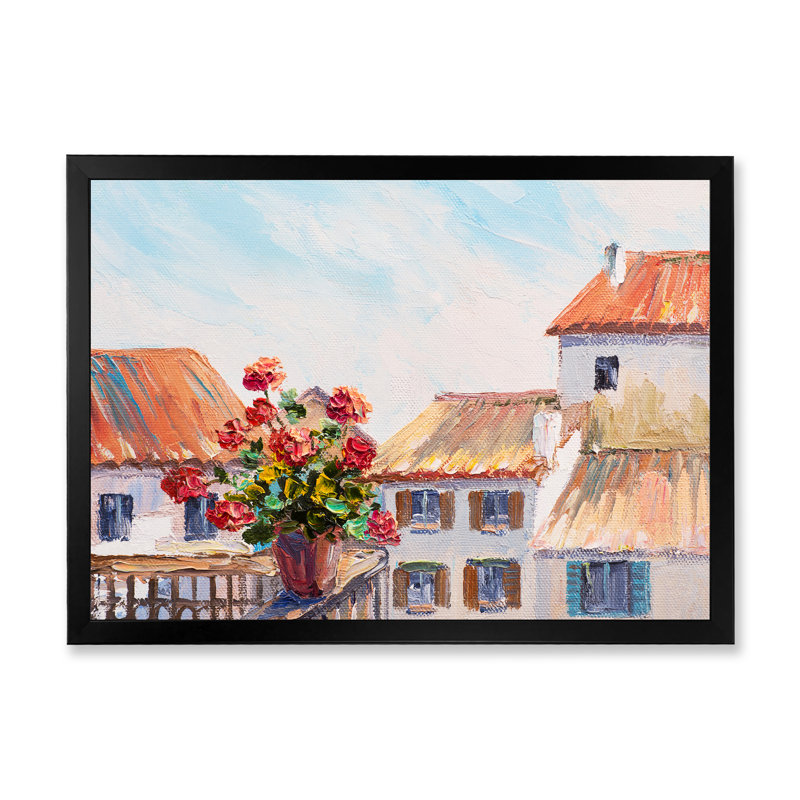 «French Red Roses In Balcon», reproduction sur cadre flottant sur toile, Cadre noir, H 8 po x l 12 po x P 1 po