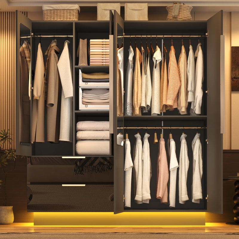 Armoire-penderie moderne ultrabrillante avec tablettes et tringle, Blanc