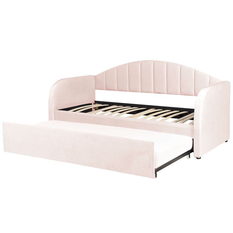 Amaryss Upholstered Daybed with Trundle, Pink