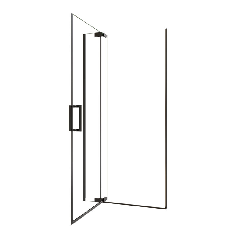 Porte de douche pivotante en verre trempé de 5/16 po avec plateau ouvert et entièrement sans cadre, noir mat