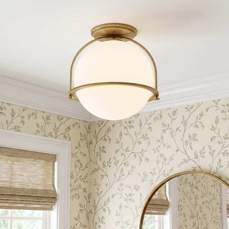 McCormick Hand Blown Glass Semi Flush Mount, Heritage Brass
