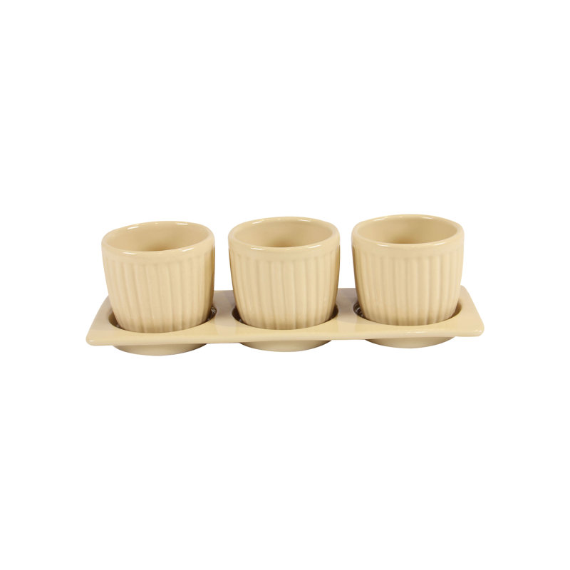 Brawner 3-Piece Pot Planter Set with Tray, Cream