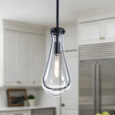 1-light Teardrop Modern Clear Raindrop Glass Pendant