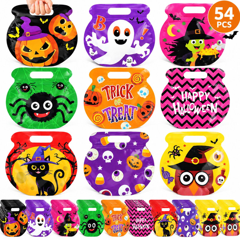 Paquet de 54 sacs à friandises refermables d'Halloween avec poignées et fermetures à glissière