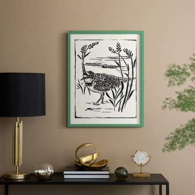 Linocut Style Seabird IV, reproduction encadrée - bois massif