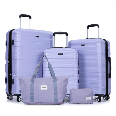 Ensemble de bagage de 5 pièces, ensemble de valises rigides extensibles avec verrou TSA pour roues rotatives, bagage à roulettes léger pour hommes et femmes Mauve clair