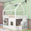 Lit superposé Wood House avec DEL et tablette et garde-corps-1091851088