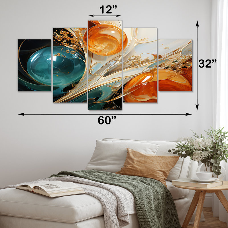  «White Blue and Orange Ink Storm III - Abstract Paint Multipanel Wall Art, ensemble