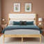Wood Bed With Fleece Upholstered Headboard And Stylish Tapered Legs