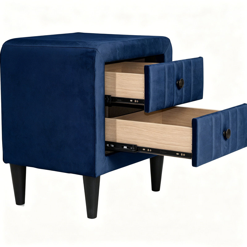 Table de chevet rembourrée en velours avec 2 tiroirs, table de chevet moderne avec rangement, table de bout élégante