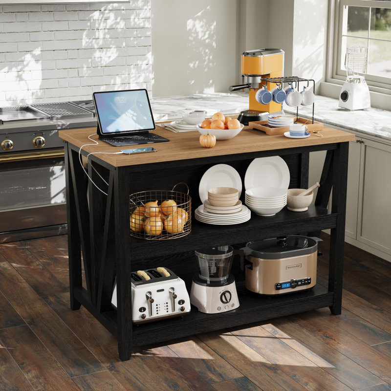 Grand îlot de cuisine avec rangement, ensemble de table de salle à manger avec prise de courant et lumières DEL, table basse de 47,2 po