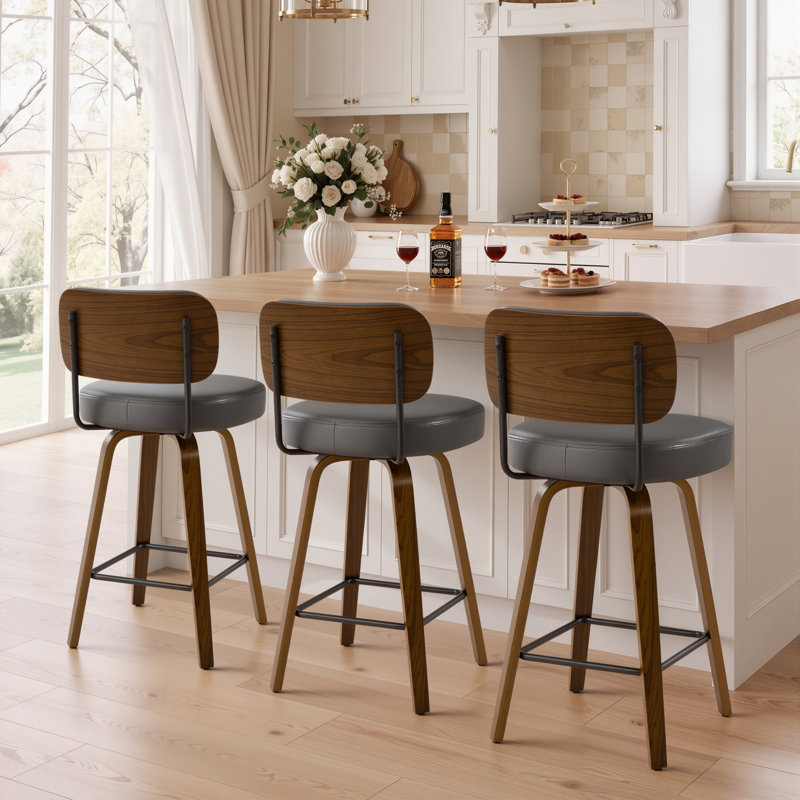 Tabouret de bar et de comptoir pivotant Loranza, Tabouret de comptoir (siège d'une hauteur de 26 p, Gris, Brun