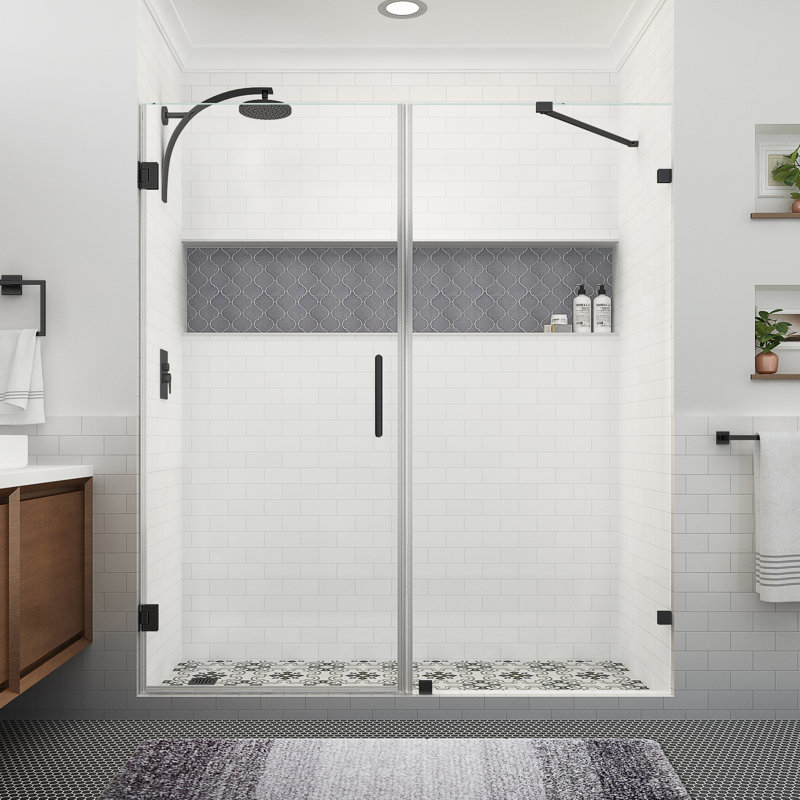 Nautis XL 73.25 to 74.25 in. W x 80 in. H Hinged Frameless Shower Door with Clear StarCast Glass, Matte Black