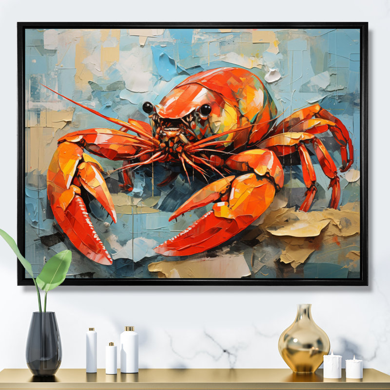 Crayfish Creek Dweller Collage - Animals Canvas Art Print, H 34 po x l 44 po x P 1,5 po, Cadre flottant noir