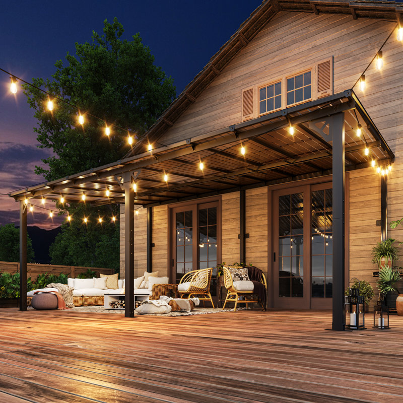 20 pi L 10 pi. D Pergola d'extérieur en métal avec abri de jardin pour terrasse et toit incliné