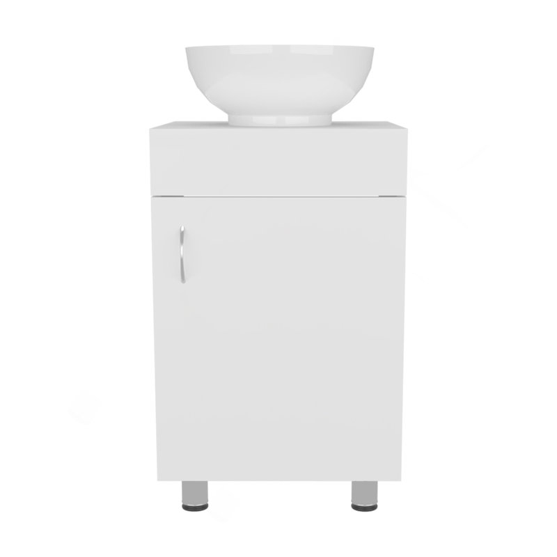 Meuble-lavabo autoportant à une porte de 18 po de large Tacna, avec vasque en porcelaine, rangement pour salle de bain, blanc
