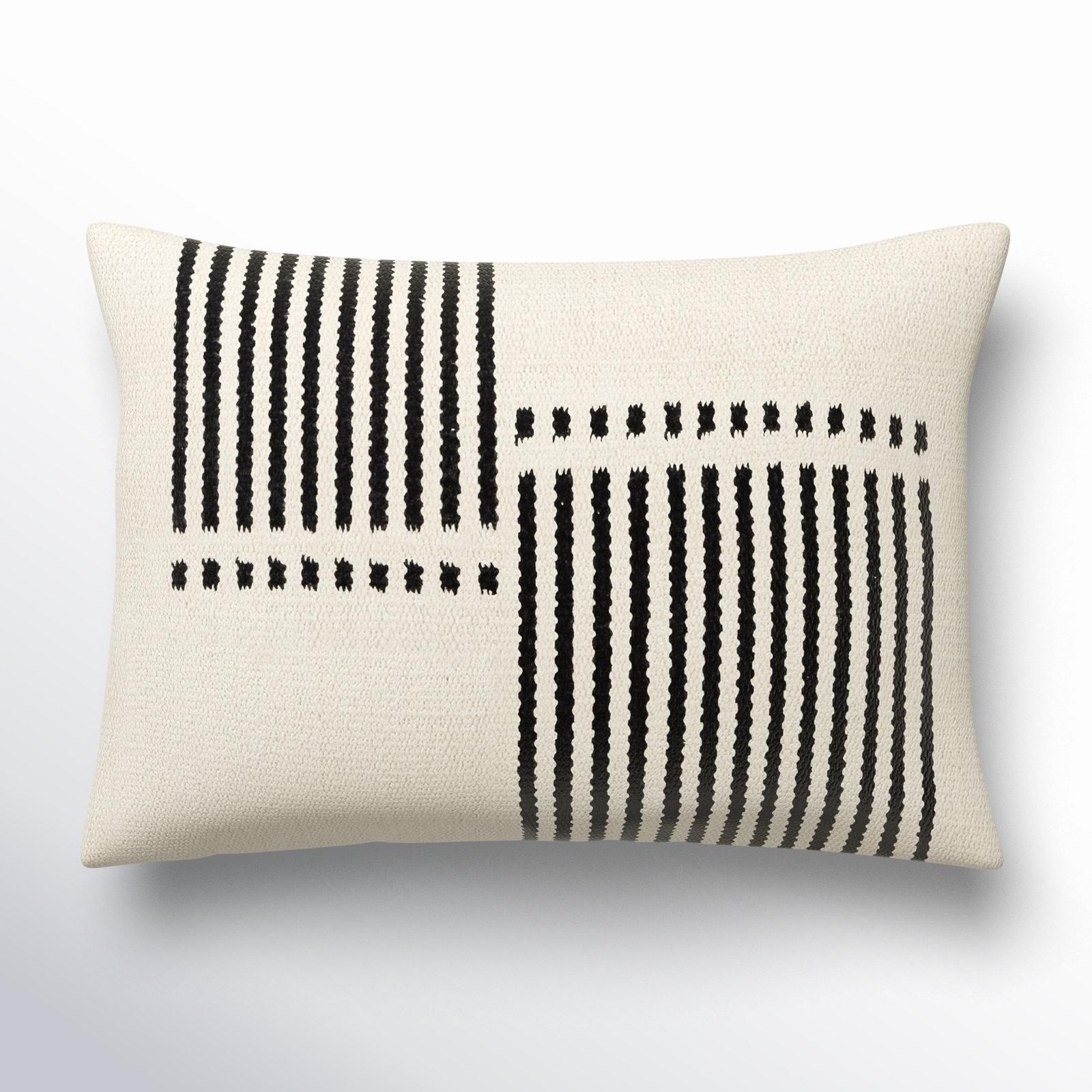 Carlus Striped Cotton Lumbar Throw Pillow, Natura /Black