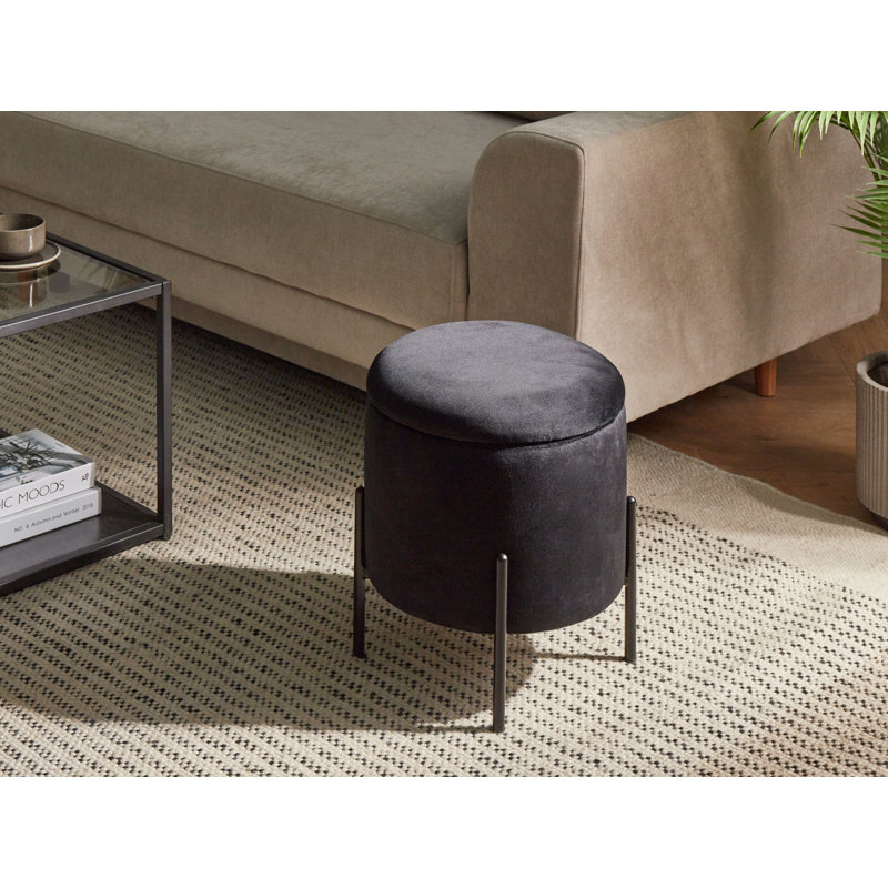 37cm Wide Round No Pattern Pouffe Ottoman with Storage, Black